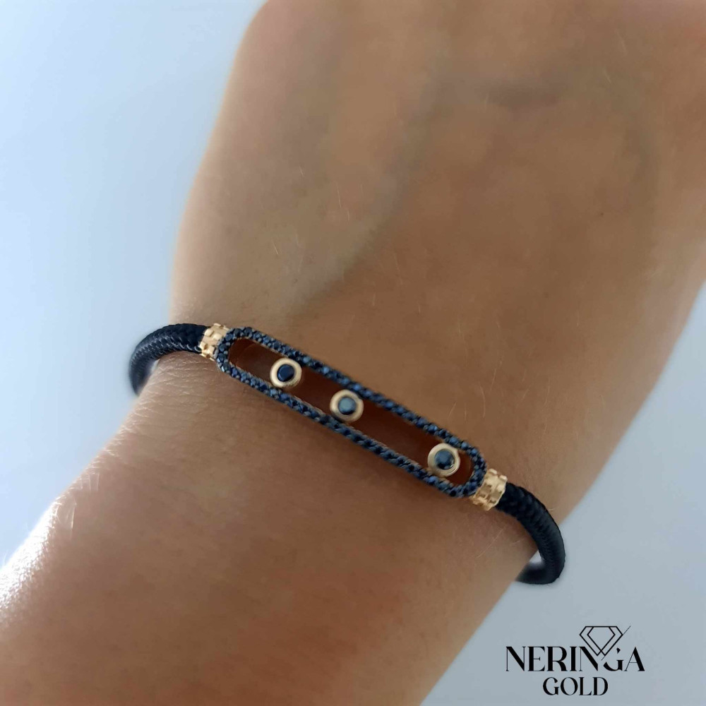 Rose black color cord gold rubber bracelet #61946