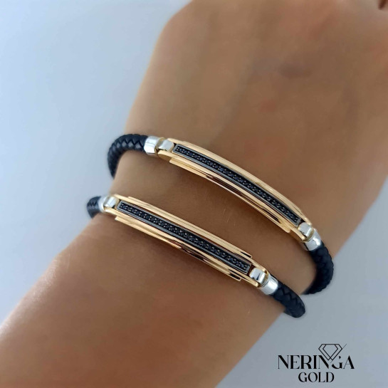 White rose leather gold rubber bracelet #61951