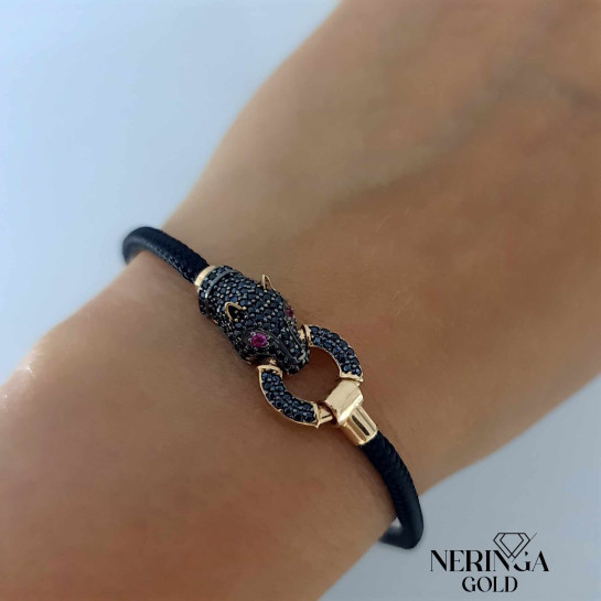 Rose black color cord gold rubber bracelet #61955