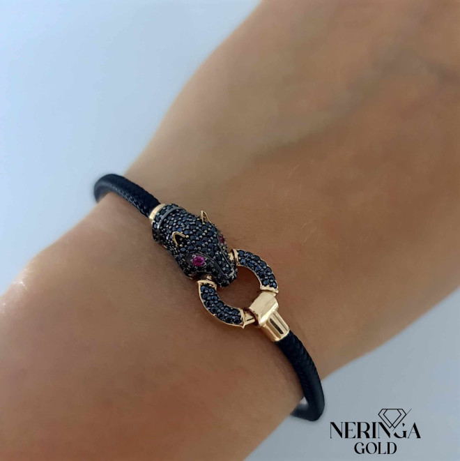 Rose black color cord gold rubber bracelet #66861