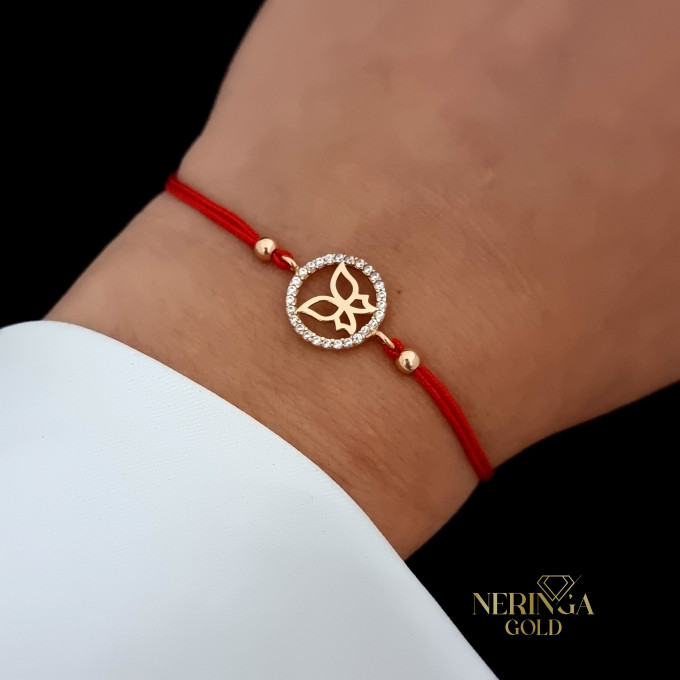 Rose red color cord gold thread bracelet #61937