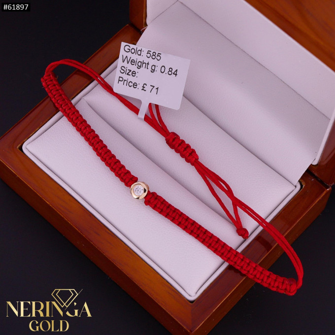 Rose red color cord gold thread bracelet #61897