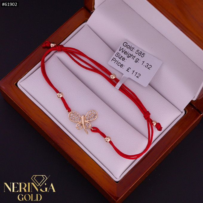 Rose red color cord gold thread bracelet #61902