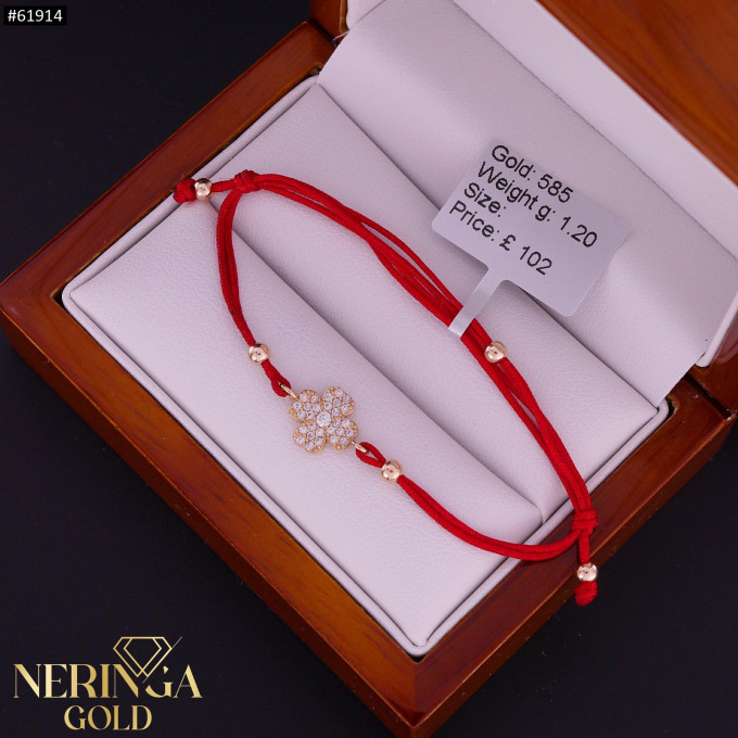 Rose red color cord gold thread bracelet #61914
