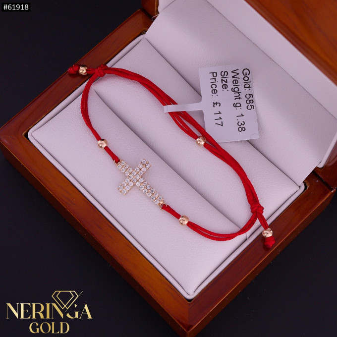 Rose red color cord gold thread bracelet #61918