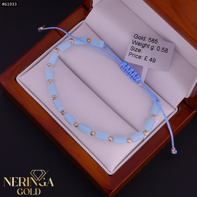 Rose blue color cord gold thread bracelet #61933