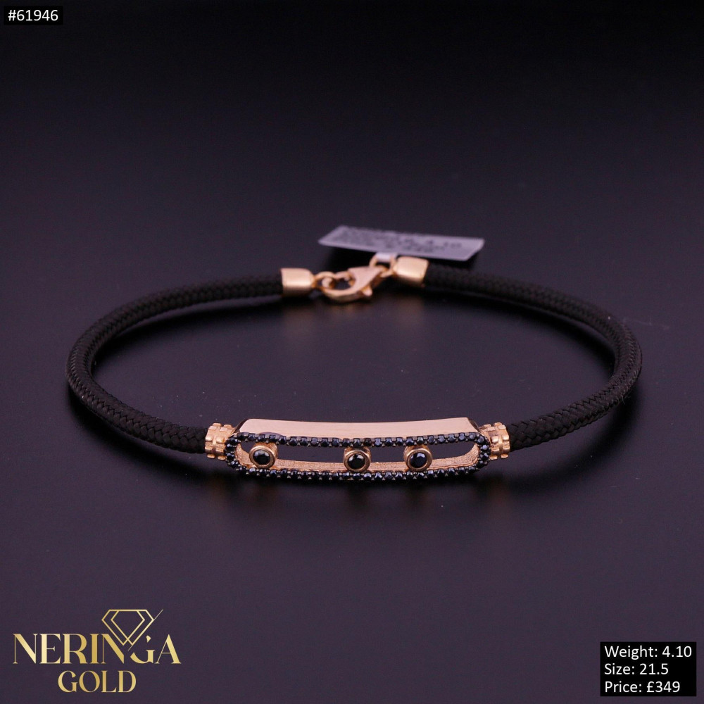 Rose black color cord gold rubber bracelet #61946