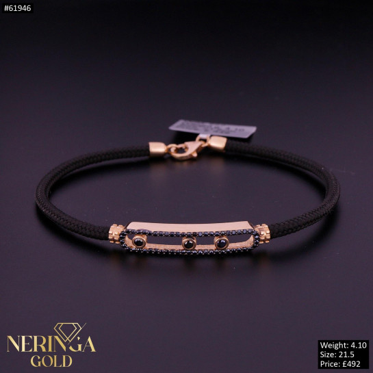 Rose black color cord gold rubber bracelet #61946