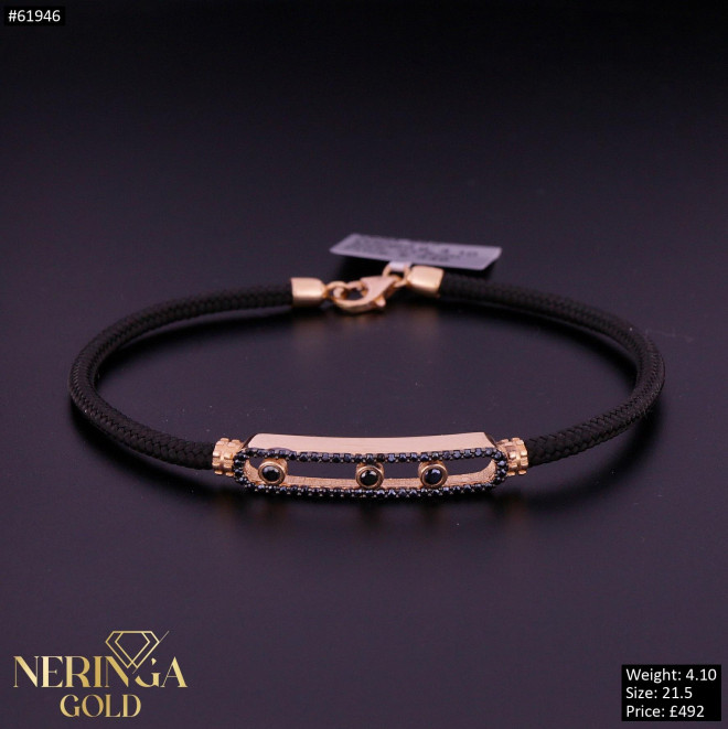 Rose black color cord gold rubber bracelet #61946