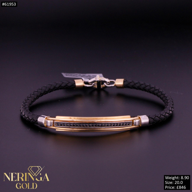 White rose leather gold rubber bracelet #61953