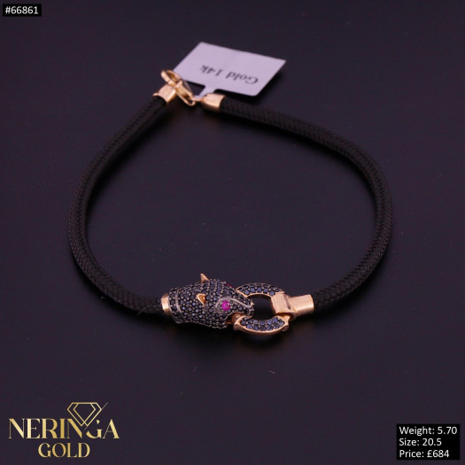 Rose black color cord gold rubber bracelet #66861