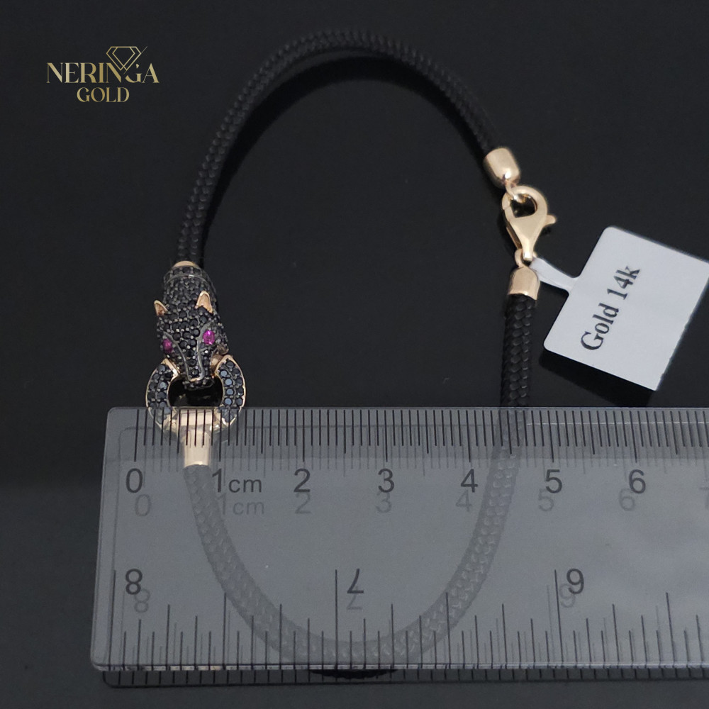 Rose black color cord gold rubber bracelet #61955