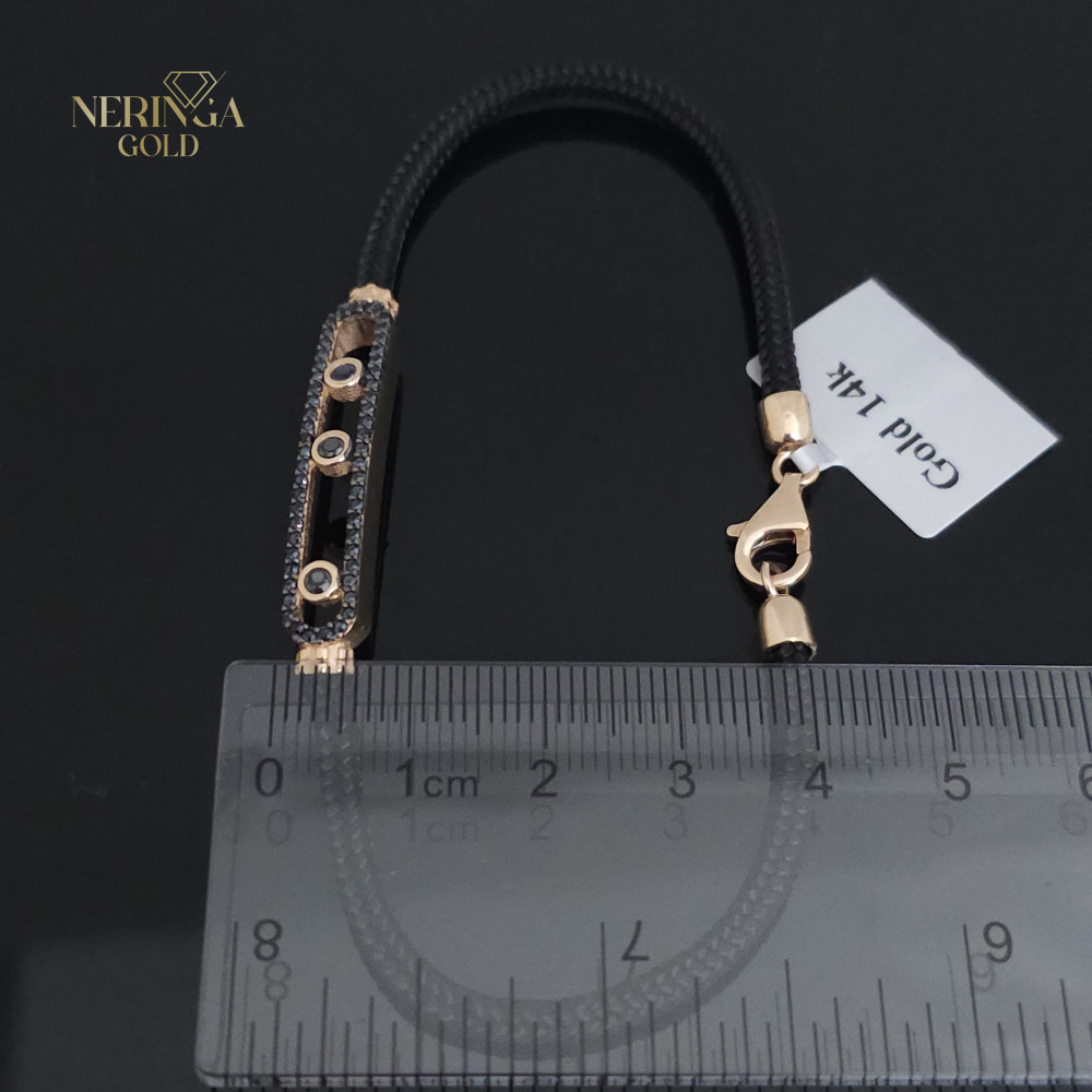 Rose black color cord gold rubber bracelet #61946