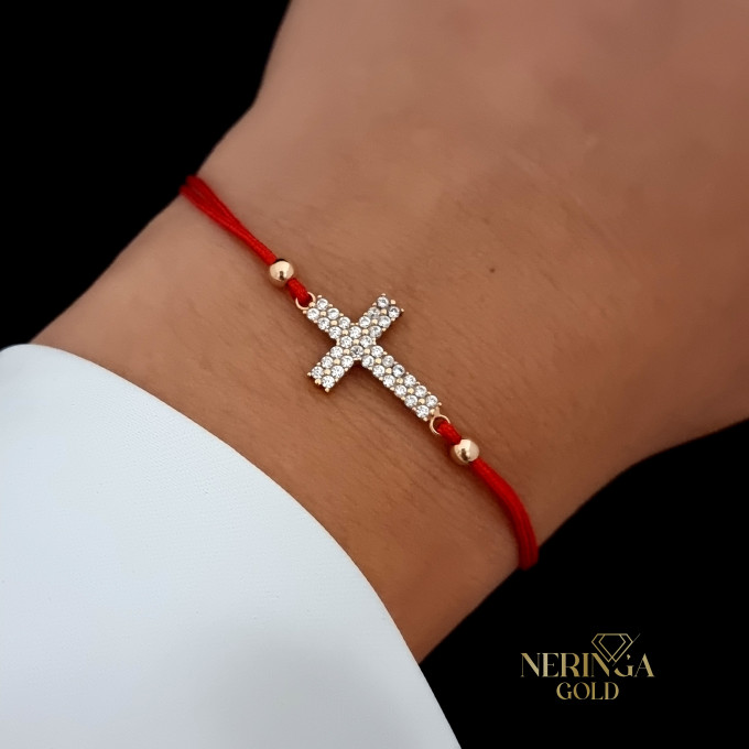 Rose red color cord gold thread bracelet #61920
