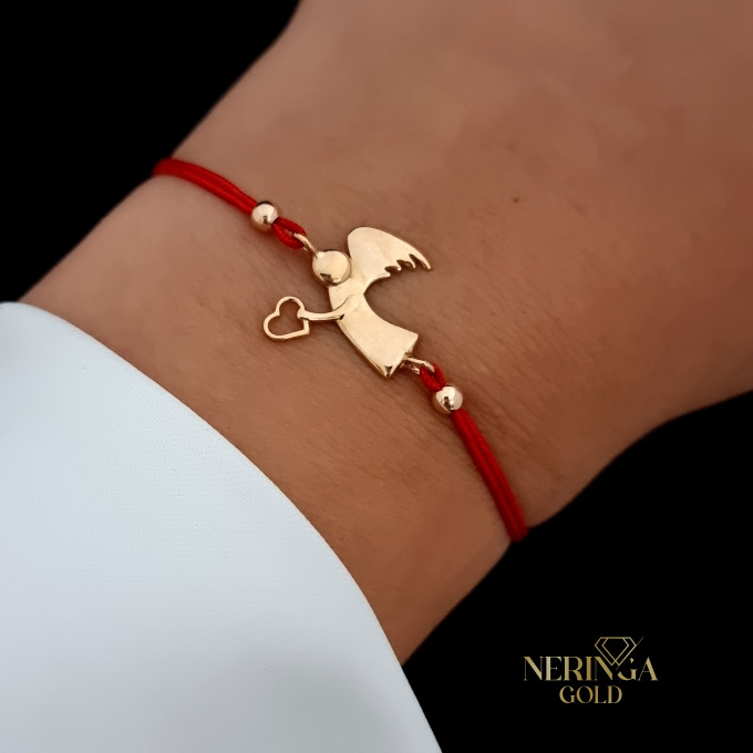 Rose red color cord gold thread bracelet #61873