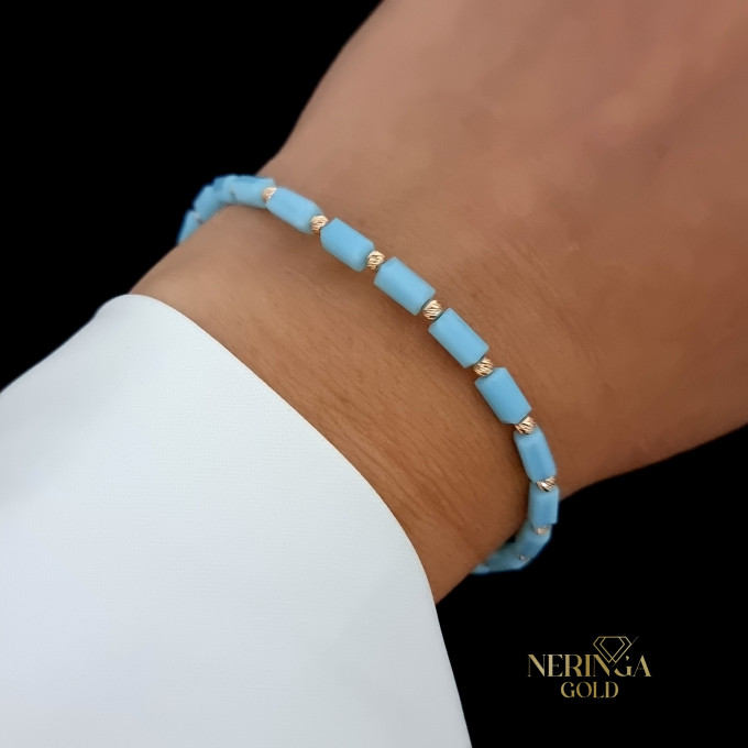 Rose blue color cord gold thread bracelet #61930