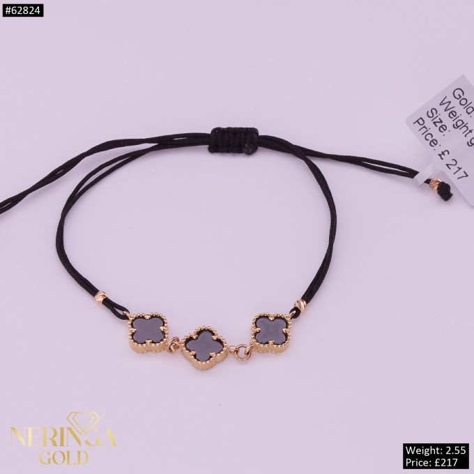 Rose black color cord gold thread bracelet #62824