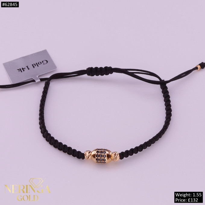 Rose black color cord gold thread bracelet #62845