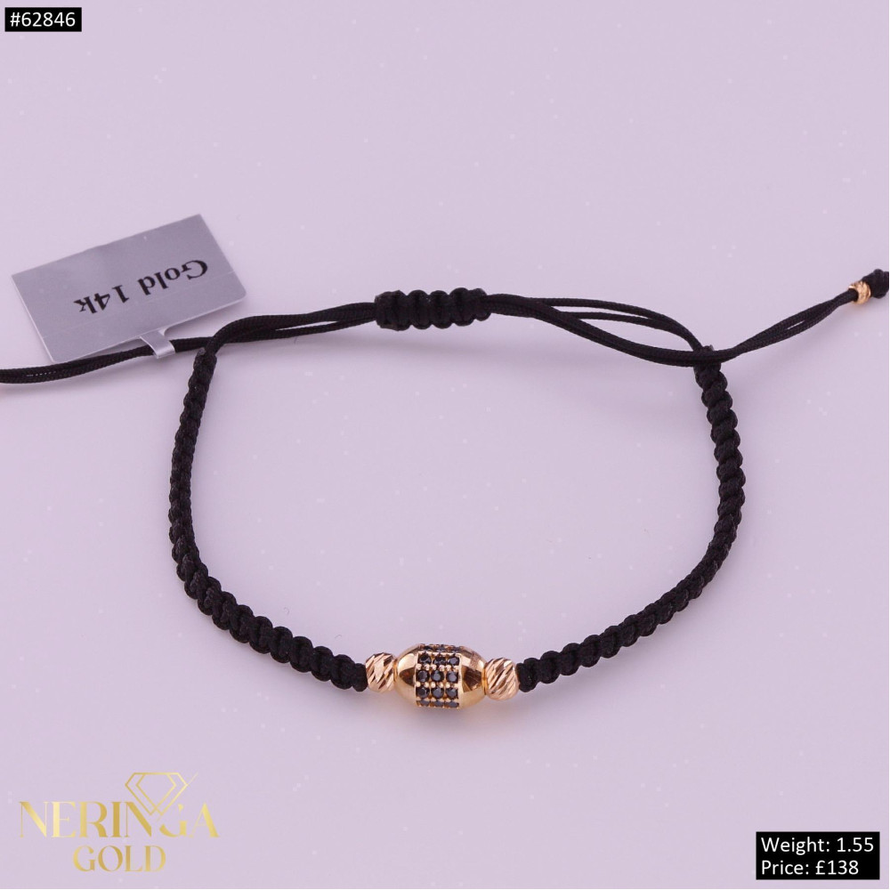 Rose black color cord gold thread bracelet #62846