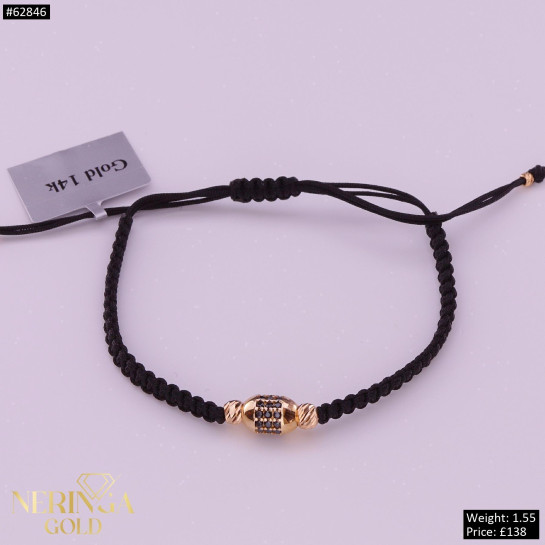 Rose black color cord gold thread bracelet #62846