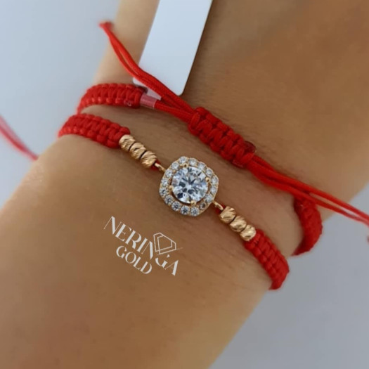 Rose red color cord gold thread bracelet #62786