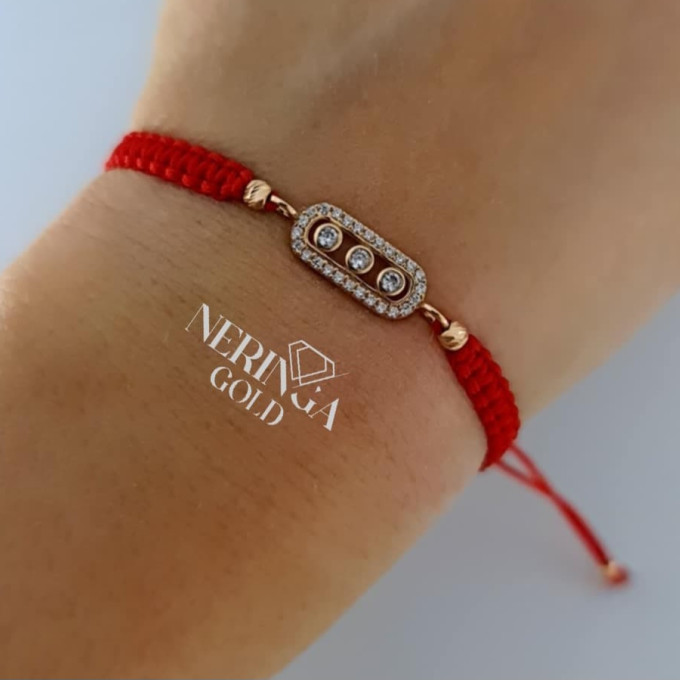 Rose red color cord gold thread bracelet #62765