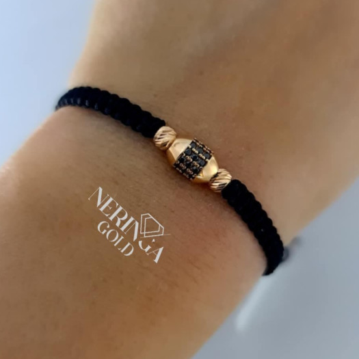 Rose black color cord gold thread bracelet #62846