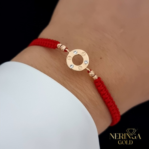 Rose red color cord gold thread bracelet #62806