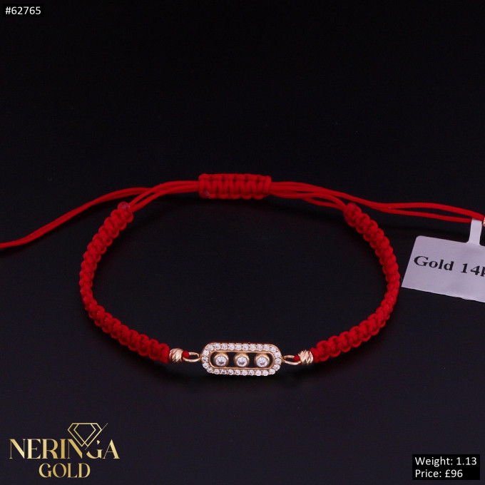 Rose red color cord gold thread bracelet #62765