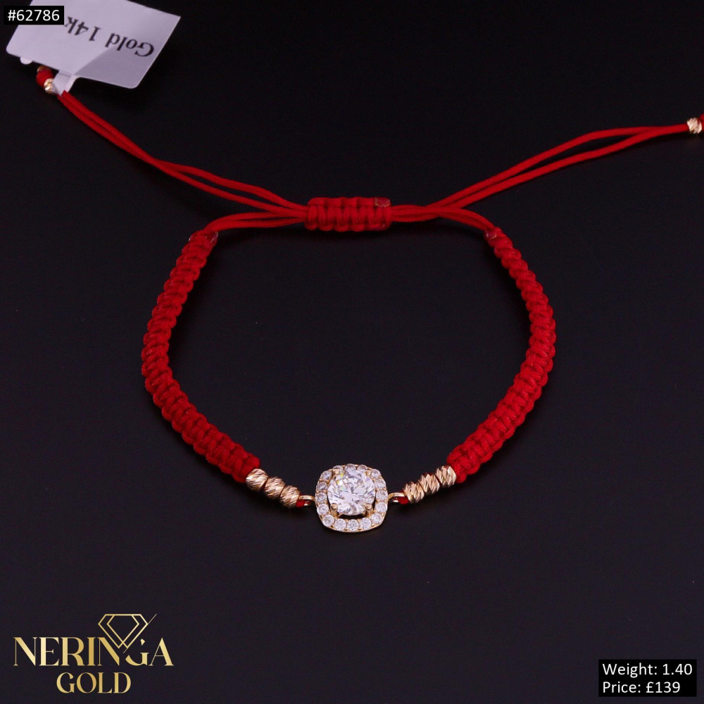 Rose red color cord gold thread bracelet #62786
