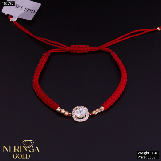 Rose red color cord gold thread bracelet #62787