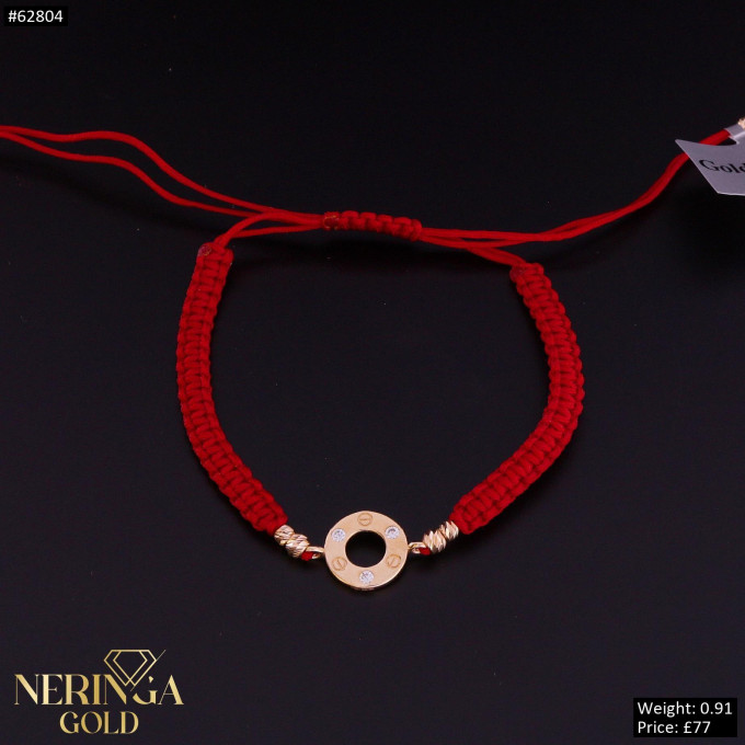 Rose red color cord gold thread bracelet #62804