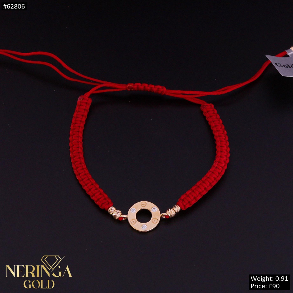 Rose red color cord gold thread bracelet #62806