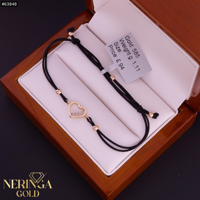 Rose black color cord gold thread bracelet #63848
