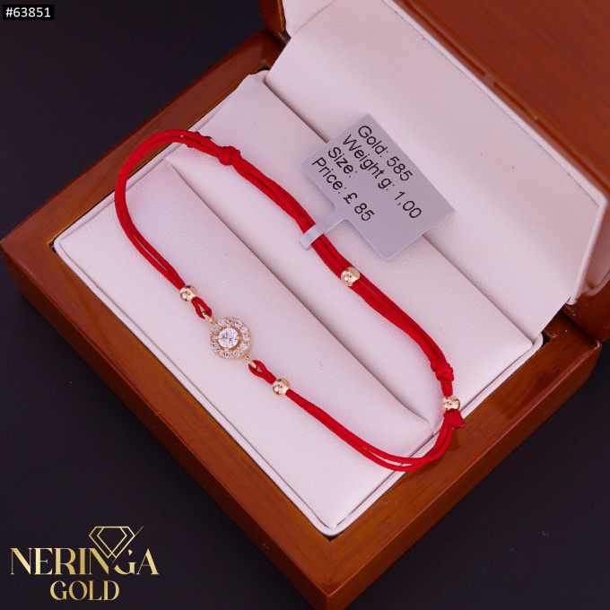 Rose red color cord gold thread bracelet #63851