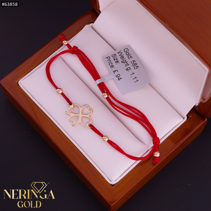 Rose red color cord gold thread bracelet #63858