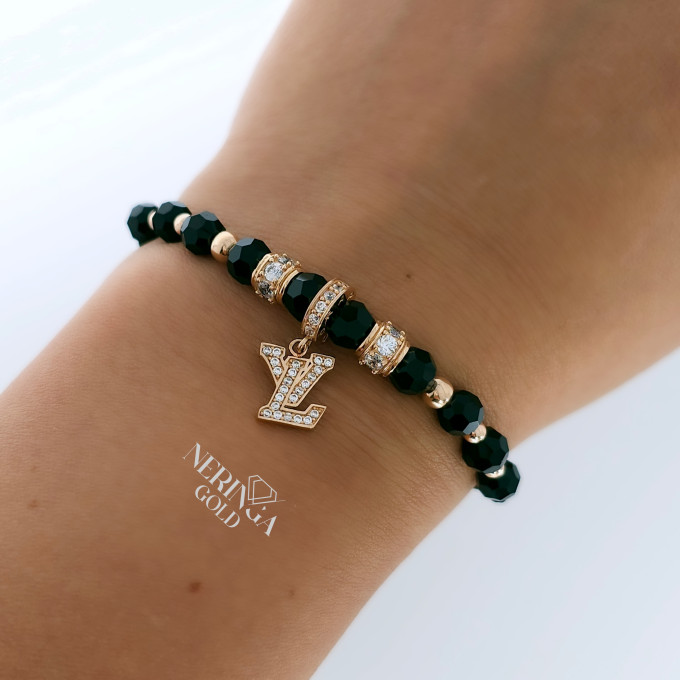 Rose black color cord gold thread bracelet #63830