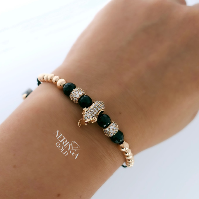 Rose black color cord gold thread bracelet #63827