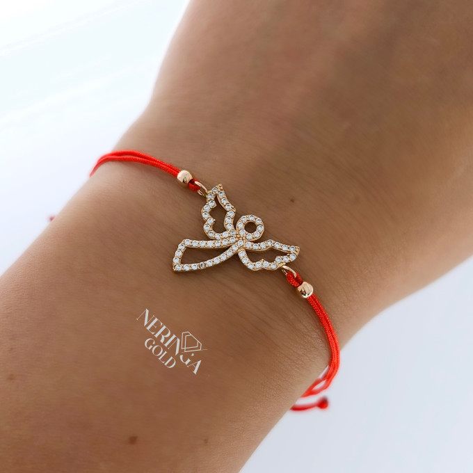 Rose red color cord gold thread bracelet #63844
