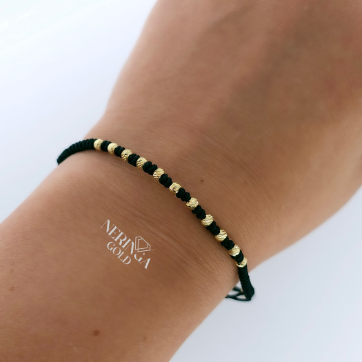 Yellow black color cord gold thread bracelet #63819