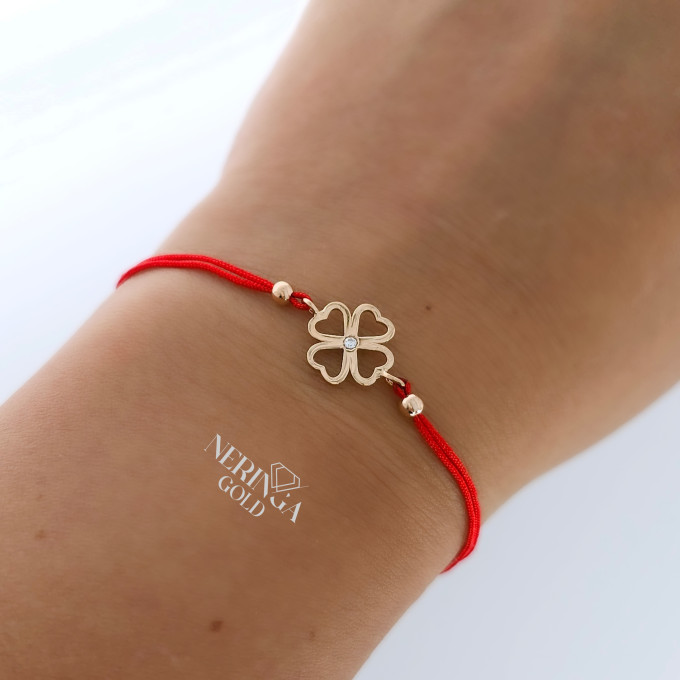 Rose red color cord gold thread bracelet #63836