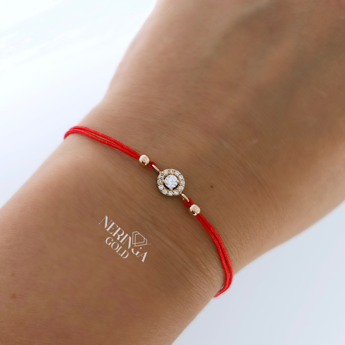 Rose red color cord gold thread bracelet #63851