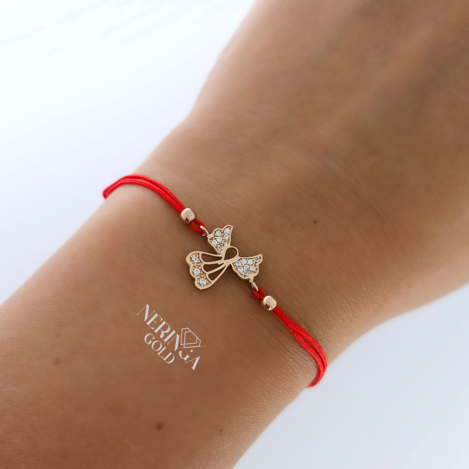 Rose red color cord gold thread bracelet #63841