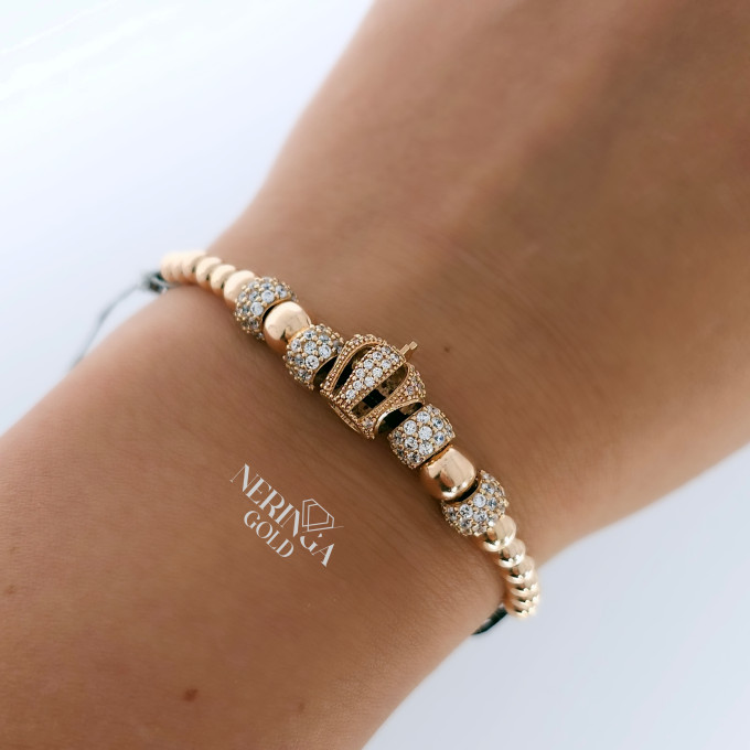Rose black color cord gold thread bracelet #63825