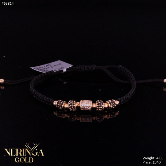 Rose black color cord gold thread bracelet #63814