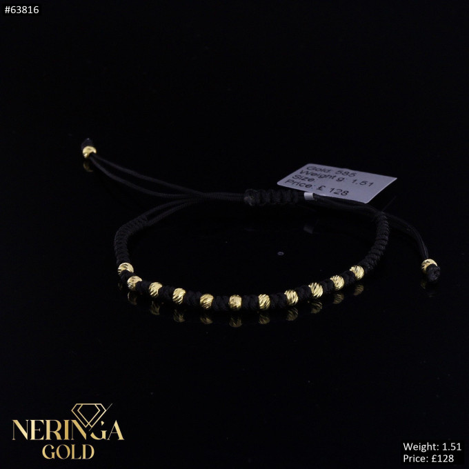 Yellow black color cord gold thread bracelet #63816
