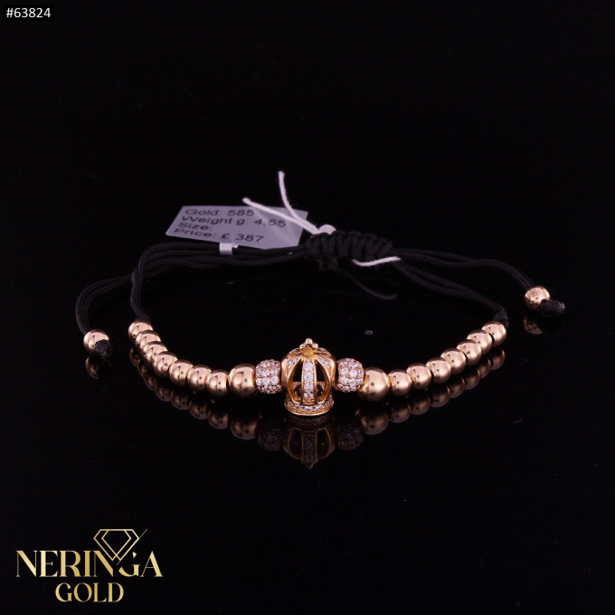 Rose black color cord gold thread bracelet #63824