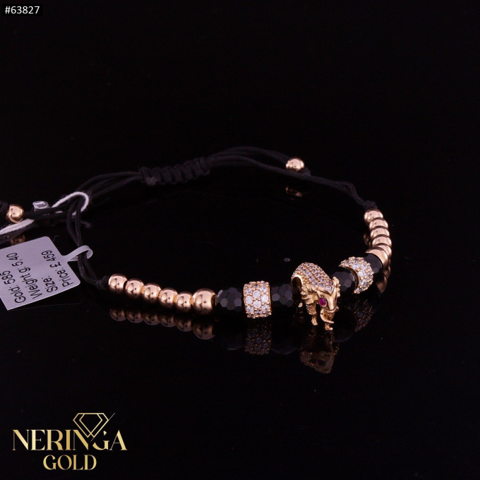 Rose black color cord gold thread bracelet #63827