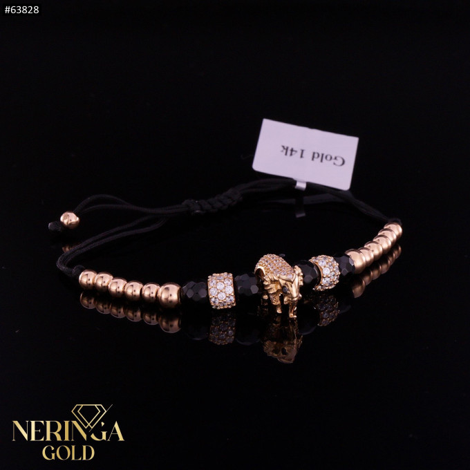 Rose black color cord gold thread bracelet #63828