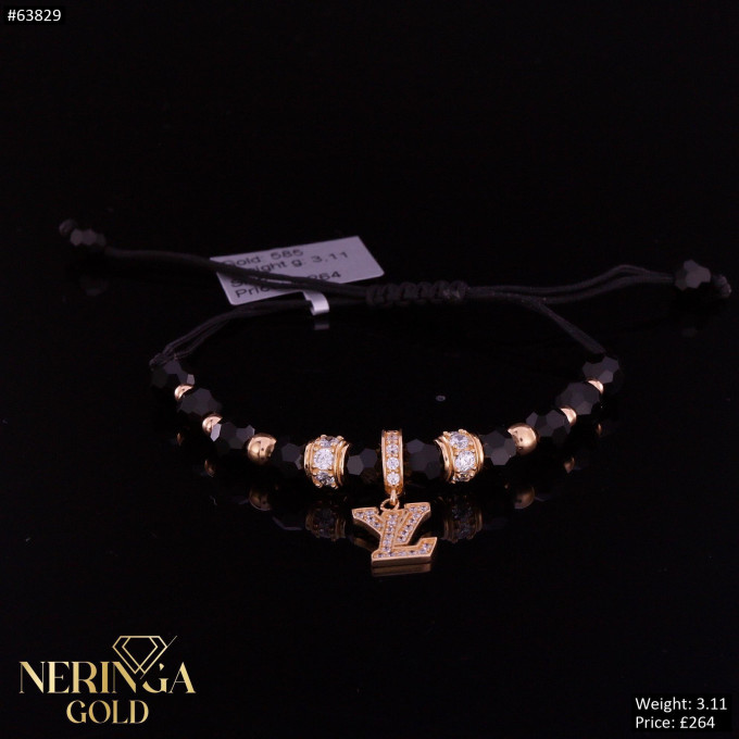 Rose black color cord gold thread bracelet #63829